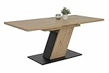 Apollo Säulentisch Esstisch Jeanette, Holzwerkstoff, Dekor Artisan Eiche, Bodenplatte Schwarz, Synchronauszug 140-180x90cm
