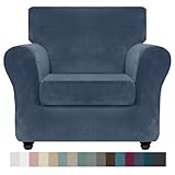 ZNSAYOTX Luxuriöse Samt-Stuhlhussen mit Armlehnen, Stretch-Stuhlhussen für Wohnzimmer, dicker, weicher Sessel-Schonbezug, rutschfest, haustierfreundlich, Möbelschutz (Marineblau), 81,3 cm - 116,8 cm