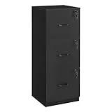 VASAGLE Aktenschrank, Büroschrank für Homeoffice, Druckerständer, mit 3 abschließbaren Schubladen, verstellbare Hängestangen, für A4- und Letter-Formate, tintenschwarz OFC055B16