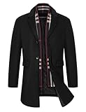 Vancavoo Mantel Herren Winter Wintermantel Slim Fit Business Wollmantel Winterjacke Warmer Trenchcoat Jacken Herrenmantel mit Abnehmbaren Karierten Schals,Schwarz,L
