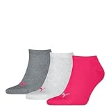PUMA Unisex Plain Sneaker Sock, Middle Grey Melange/Pink-New, 39/42 (3er Pack)