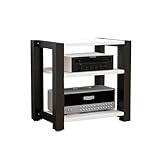 HiFi-Plattenspieler aus Holz und Stahl, mit verstellbaren Regalen, Stereo-Konsole, Regal, Eckschrank für Audiosysteme und kompaktes Stereo, Weiß, 60 x 51 x 60 cm