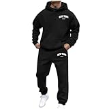 Jogginganzug Herren Set Trainingsanzug 2-Teilig Sweat Anzug Hoodie und Jogginghose Langarm Tracksuit Baggy Sportanzug mit Taschen Baumwolle Hausanzug Sport Freizeitanzug 02 Schwarz 5XL