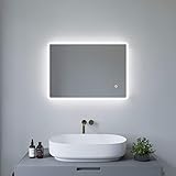 Led Spiegel Badspiegel 70x50 cm Dekorative Wandspiegel Badezimmerspiegel mit Beleuchtung Badezimmer Beleuchteter Spiegel Wand mit Licht Kaltweiß 6400K Vertikal oder Horizontal Montierbar Slim-Design