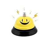 Edelstahl Tischglocke, gelbes Lächel Metall Service Glöckchen mit Nicht rutschendem Sockel Design, ideal für Restaurant Kellner Rufe, Hotel-Rezeption und Haustier Training