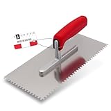 WERKFIT Profi Zahnkelle aus Edelstahl 4 mm - Glättekelle gezahnt Rostfrei - Zahnspachtel mit Softgriff - Traufel Hergestellt in Österreich 280x130mm(4x4mm)