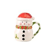 JIAHG Süße Kaffeetasse Kaffeebecher Keramik Weihnachtstasse Weihnachtsbecher Schneemannbecher Weihnachtsmann Teetasse Milchtasse für Heiß- & Kaltgetränke