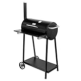 Mega-M Kohlegrill GARTEN | Fassstein mit Kamin | Thermometer | schwarz | Metallböden |115x108x66 cm