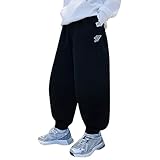 Jogginghose Kinder Jungen Baggy Sporthose Trainingshose Baumwolle Jungen Lang Winter Thermohose Mit Taschen Hose Gefütterte Wollfleece Winterhose Stretch Freizeithose (Black, 11-12 Years)