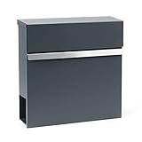 Wiltec Designer Briefkasten V50 Anthrazit und Edelstahl 370 x 105 x 370 mm, Wandbriefkasten mit Schloss, Sichtfenstern, Zeitungsrolle, Postkasten aus galvanisiertem Stahl