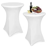 Yuxava Stretch Stehtischhusse, 2 Stück Stretch Hussen Stehtische 80 x 110 cm Spandex Stretch Tischhussen Geeignet für Bistrotische Geburtstagsfeiern Hochzeitsbankette Heimdekoration (Weiß)