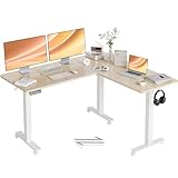 Claiks Eckschreibtisch Höhenverstellbar 160x140cm mit Dual-Motor, Schreibtisch L Form Höhenverstellbarer Schreibtisch auf Rollen, L-förmiger Schreibtisch, Beige