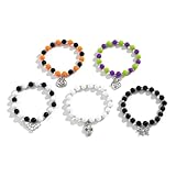 NVOQILIN 5-teiliges Halloween-Kürbis-Totenkopf-Anhänger-Armband-Set für Damen, bunte Perlen, Handketten-Armbänder, Party-Schmuck