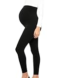 RUNQHUI Umstandsleggings Damen Mutterschafts Elastische Stretch Sport Yoga Hosen Leggings Schwangere Skinny Fit Bauchgeggings Mit Fleece Schwarz XL