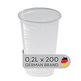 LogiPack GeRo Trinkbecher | Eichstrich 0,2l | Bierbecher Plastikbecher Einwegbecher aus Kunststoff PP (Polypropylen), Transparent klar | Ausschankbecher (200)
