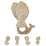 kleinerStorch® Baby HOLZ & STOFF Greifling personalisiert mit Namen | Mädchen & Jungen Lernspielzeug als Geschenk zur Geburt, Taufe | Beißring Tiere (Wal)