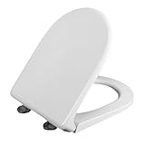 Länglicher Toilettensitz mit Absenkautomatik und D-förmigem Deckel, weißes PP-Material, Schnellverschlussscharniere, Größe 37 x 47 cm, universelle Passform