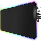 Bahuun Gaming Mauspad XXL großes RGB Gaming Mauspad mit 4 USB Anschlüssen 14 Lichtmodi Gummifuß erweitertes flaches LED Mauspad für Geschwindigkeit und Kontrolle 800 x 300x 5mm