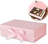 Geschenkbox mit Schleife, Magnetische Geschenkkarton mit Deckel, für Geburtstag, Weihnachten, Wiederverwendbare Geschenk Verpackungsbox, Valentinstag (Rosa)