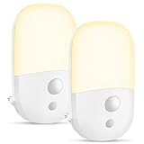 BASVII 2 Stück Nachtlicht Steckdose mit Dämmerungssensor, LED Nachtlicht Dimmbar, 3 Helligkeit, 3 Modi (Auto/An/Aus), 2700K Warmweiß Steckdosenlicht Nachtlicht für Kinderzimmer, Treppen, Gang, Küche