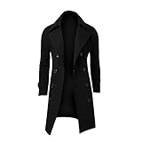 Winter Herren Slim Trenchcoat Zweireihig Lange Jacke Mantel Jacke Dünne Herren, Schwarz , M