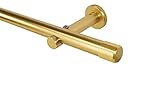 Gardinenstange 20 mm Farbe Messing matt aus Metall, Vorhangstange für Wand- und Deckenmontage geeignet, Endstück Kappe 160 cm