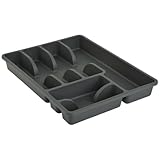 Engelland 1 x Besteckkasten Besteckkorb mit 6 Fächern, Kunststoff, BPA-frei, Farbe: Anthrazit, Maße: 38 x 29 x 5 cm