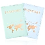 GIKPAX 2 Stück Reisepasshülle, PU-Leder, Reisepasshülle, Reisebrieftasche für Reisepass, Ticketkarte, Bordkarten, Kreditkarte, Visitenkarten, (blau, grün)