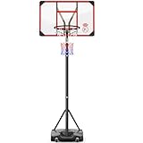 Basketballkorb Outdoor mit Ständer, 147-260 cm höhenverstellbar, 82 x 53 cm bruchsichere Rückwand, vergrößerter Boden und Räder, Indoor und Outdoor (Rot)