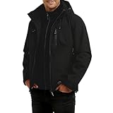 Wawiawu Schneejacke für Herren – wasserdicht, winddicht – Fleece-Innenfutter, Snowboard- und Skijacke, mit Kapuze, Wintermantel, für Herren, Schwarz, Größe 3XL