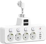 Xeletu 4 Steckplätzen Steckeradapter mit Touch Nachtlicht 2 TypC 2 USB Anschlüssen Steckdose EU Steckdosenleisten Einzelschaltbar Überspannungsschutz Steckerleiste für Büro Hause Reisen