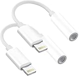 2 Pack iPhone Aux Adapter [MFi Zertifiziert] Lightning auf 3.5mm Klinke Adapter für iPhone Kopfhörer/iPhone AUX Audio Kabel Splitter Kompatibel für iPhone 14/14 Pro/13/12/11/X/XS Alle iOS Systeme