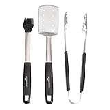 Amazon Basics Baumwoll-Grillschürze und Grillbesteck-Set mit Pfannenwender, Grillzange und Grillpinsel