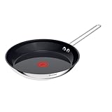 Tefal Nordica Edelstahl-Keramikpfanne 28 cm, Antihaftversiegelung, integrierter Thermo-Signal Temperaturanzeiger, geeignet für alle Herdarten (Gas, Elektro, Keramik, Induktion), Edelstahl, H8710655