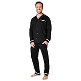 Schlafanzug Herren Lang Baumwolle Pyjama Herren mit Knopfleiste Lounge Set M - 3XL - Geschenke für Männer (Schwarz, 3XL)