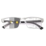 OKH Photochrome Multifokus Lesebrille für Herren Progressive Multifokale Lesebrille Blaulichtfilter Metall UV-Schutz Sonnenlesebrille (Silber 3,0)
