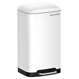 SONGMICS Mülleimer Küche, 30 Liter Abfalleimer, Tretmülleimer aus Stahl, mit Deckel und Inneneimer, Softclose, weiß LTB01W