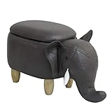 SVITA Animal Storage Kinderhocker Tierhocker mit Stauraum gepolsterter Hocker mit Holzbeinen Grau Tier-Motiv Elefant