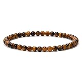Landorilo Naturstein Perlen Heilstein Armband aus 4mm Runde Steinperlen, Yoga Armbänder für Damen Herren, Glücksarmband, Exquisite Geschenke, Ersatzperlen Inklusive(R Gelbes Tigerauge)