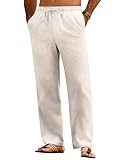 COOFANDY Hosen Herren Lang Leinenhose mit Kordelzug Leicht Sommerhose Freizeithose Stoffhose Herren Lange Hose Männer Schlupfhose Strandhose Einfarbig Helles Khaki XXL