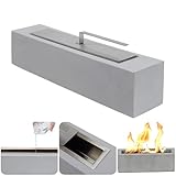 Große, rechteckige Tisch-Feuerstelle, Zement-Tischkamin mit tragbarer Bioethanol-Kraftstoff, rauchfreie Feuerschale für Garten, Balkon, Wohnzimmer, Esszimmer (grau, 45 x 10 x 10 cm)