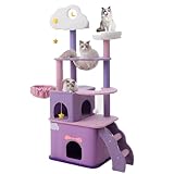 Wolkenkratzbaum mit Kratzbaum und Kleiner Leiter, Katzenbaum Groß mit Hängematte und Katzenhaus, Platzsparendes Spielhaus für Haustiere
