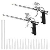 2 Stück PU Schaumpistole Bauschaumpistole, Profi Metall Bauschaum Pistole, Dosierpistole zum Abdichten, Füllen, mit 4 langen Düsen und 40 kurzen Düsen