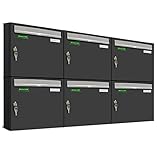 AL Briefkastensysteme Basic 6er Briefkasten RAL 7016 Anthrazit Grau/Einwurfklappe RAL 9006 Weiß Aluminium 6 Fach DIN A4 wetterfest mit Posthaltebügel und 2 Namensschildern