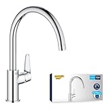 GROHE StartCurve, Küchenarmatur (Wasserhahn für die Küche, 360° Schwenkbereich, wassersparend dank variabler Mengenbegrenzung, werkzeugfreie Spülbecken-Montage), chrom, 31554001