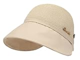 Sonnenblende für Damen, breite Krempe, Sommer, faltbar, Strohhut mit LSF 50+, Baseballkappe für Reisen und Outdoor, A-beige, Einheitsgröße-M
