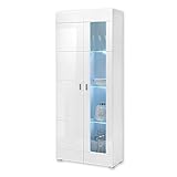 Stella Trading Enrique Vitrine, Weiß Hochglanz - Moderner Vitrinenschrank mit LED-Beleuchtung und viel Stauraum - 79 x 194 x 35 cm (B/H/T)