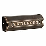 Burg Wächter Zeitungsrolle, Zeitungsbox mit Beschriftung, Alu-Guss im Vintagedesign, 1890 BC, Bronze