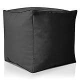 Green Bean Sitzsack-Hocker 40x40x40cm mit EPS-Perlen Füllung - Fußhocker Fußkissen Sitz-Pouf für Sitzsäcke - Bodenkissen für Kinder und Erwachsene - Fußablage Sitzkissen Sitzhocker Schwarz
