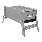 Happyyami grill für garten grill für unterwegs Grill für Reisen Grill für Gemüse Grill zum Aufbewahren Grillzange Camp Bratpfanne Tragbare Holzkohlegrills Zink-Eisen-Legierung Silver